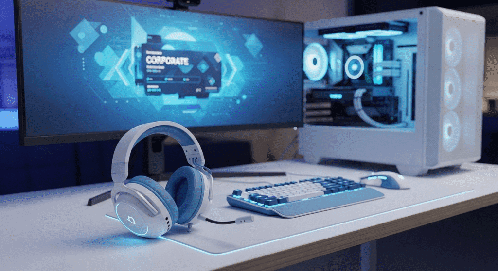 Headset gaming Sades SA-722 D-Power dengan desain stylish warna biru dan pink dilengkapi mikrofon fleksibel untuk gaming dan multimedia