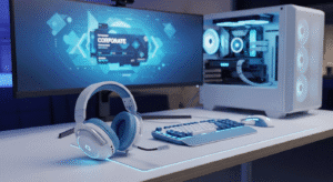 Headset gaming Sades SA-722 D-Power dengan desain stylish warna biru dan pink dilengkapi mikrofon fleksibel untuk gaming dan multimedia