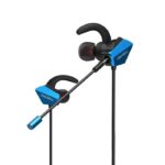 Earphone gaming Dareu EH728 Pro warna biru dengan desain in-ear sporty, dual mikrofon (satu detachable dengan tangkai fleksibel, satu built-in inline controller), driver 10mm, dan kabel hitam dengan connector jack 3.5mm.