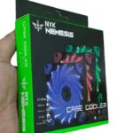 Case fan NYK Nemesis FanCase Cooler 120 mm dengan cincin lampu statis 15 LED, bilah tipis hitam, bingkai hitam, dan konektor 3-pin Molex.