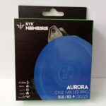 High-performance 120 mm NYK Aurora RGB case fan dengan cincin lampu biru, bilah tipis, bingkai hitam, dan konektor 3-pin.